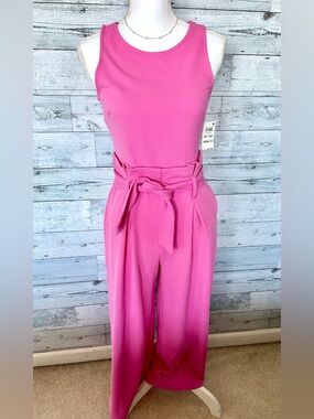 Bar III Bright Pink Sleeveless Belted Wide-Leg Jumpsuit